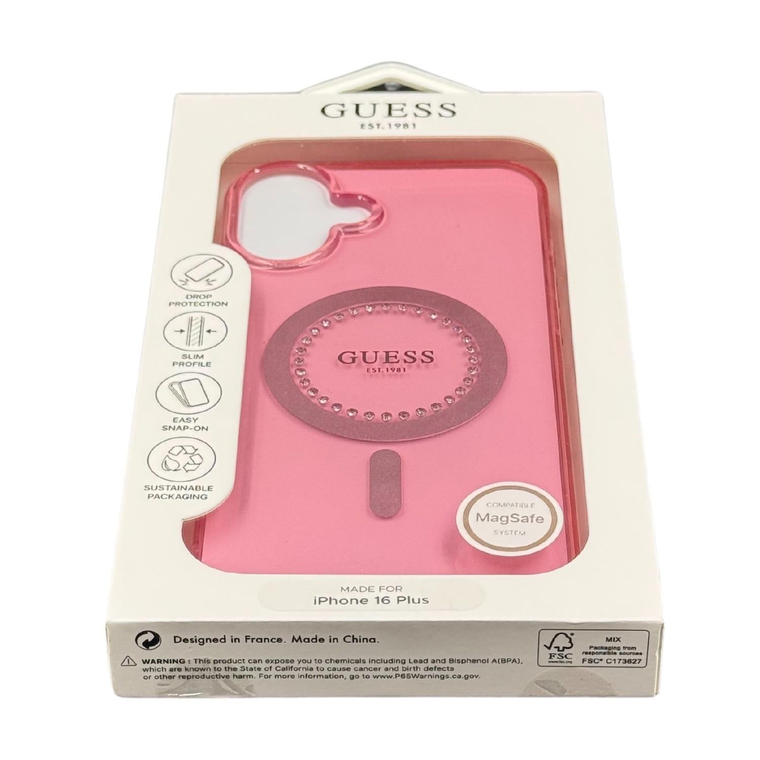 Guess IML Rhinestones Case with MagSafe for iPhone 16 Plus 6.7" Pink - GUHMP16MPFTDTEP