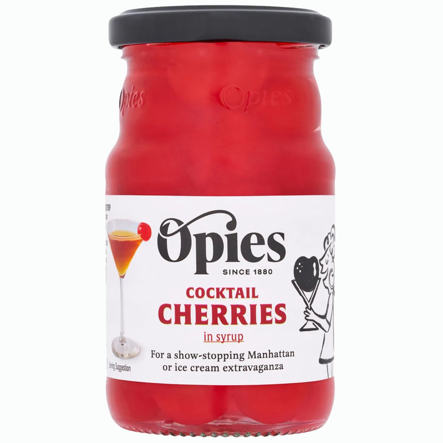 Opies Red Cocktail Cherries Garnish for Drinks, Ice Cream & Baking - 225g