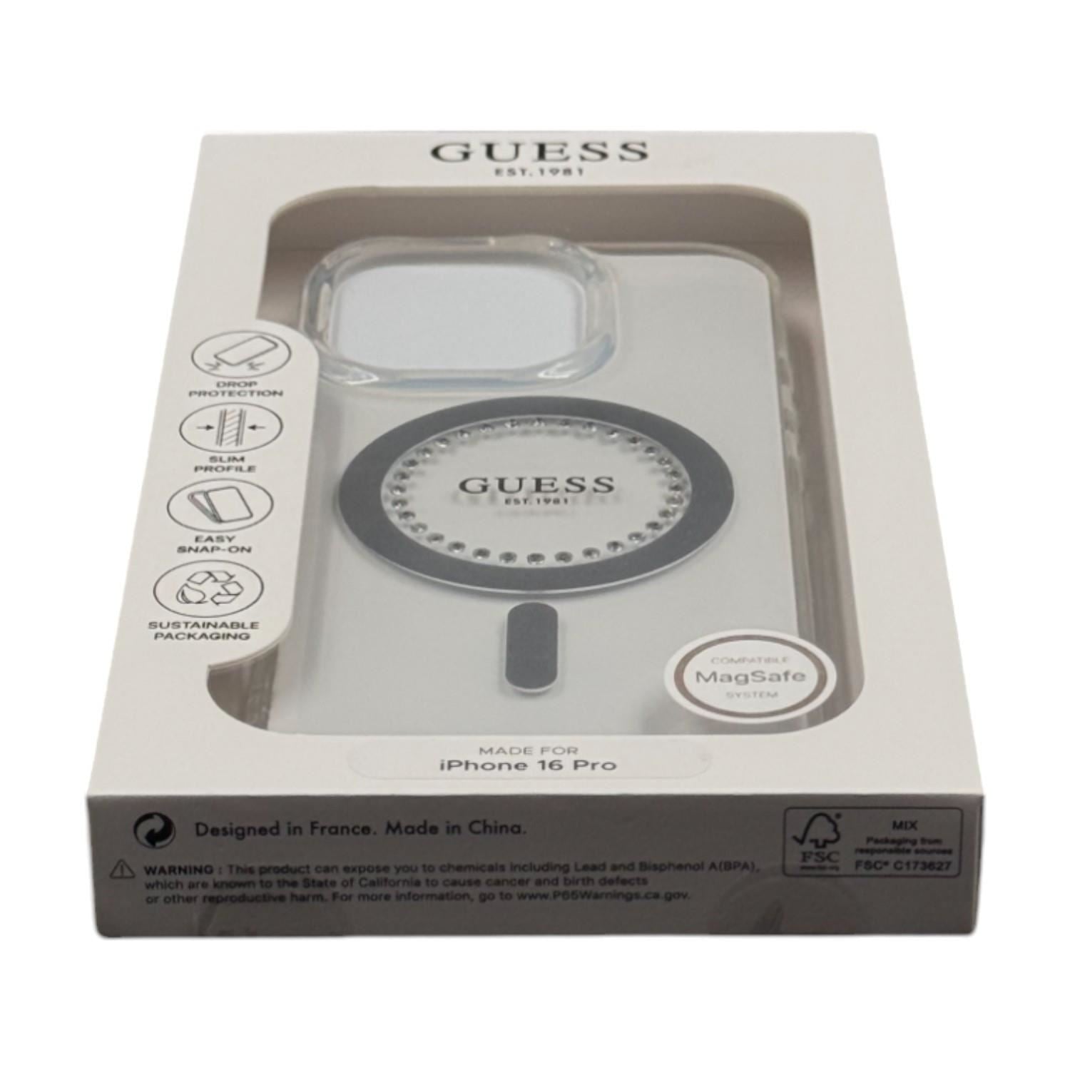 Guess IML Rhinestones Case with MagSafe for iPhone 16 Pro 6.3" Clear