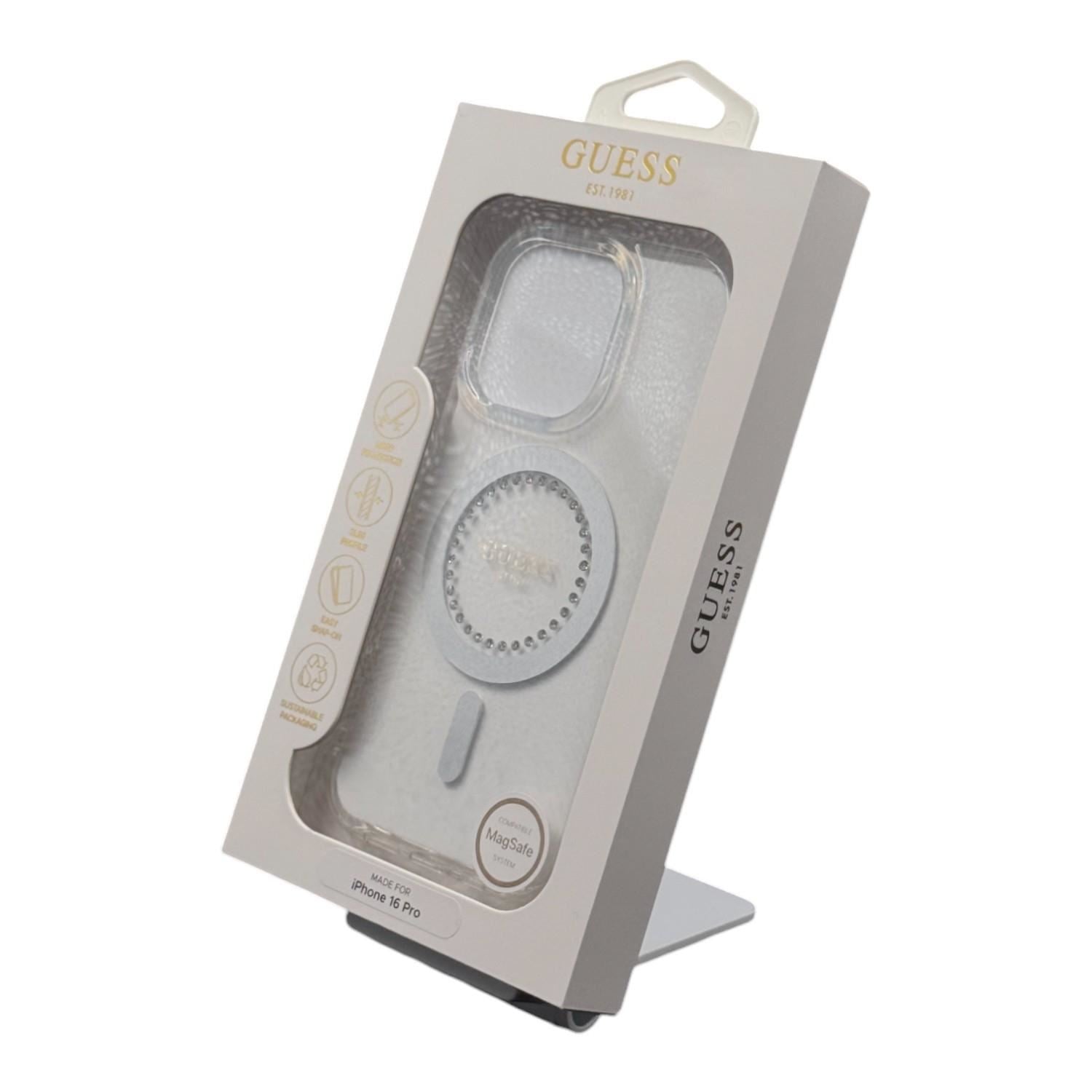 Guess IML Rhinestones Case with MagSafe for iPhone 16 Pro 6.3" Clear