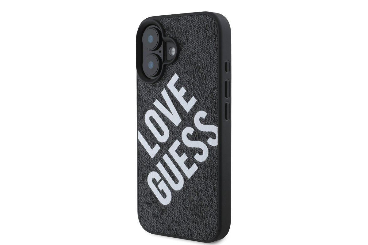 Guess 4G Big Love Logo Leather Case with MagSafe for iPhone 16 6.1" Black - GUHMP16SP4PLGWK