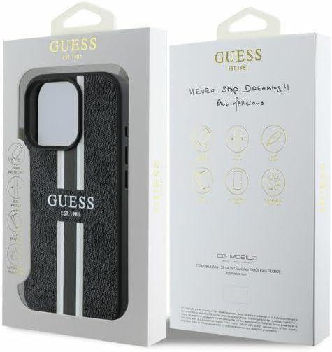 Guess Leather 4G Printed Stripes Hardcase with MagSafe for iphone 16 Pro 6.3 Black - GUHMP16LP4RPSK"