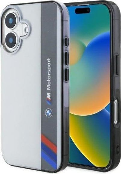BMW Motosport IML Vertical Stripe Case for iPhone 16 6.1" Grey - BMHCP16S23HTFEG