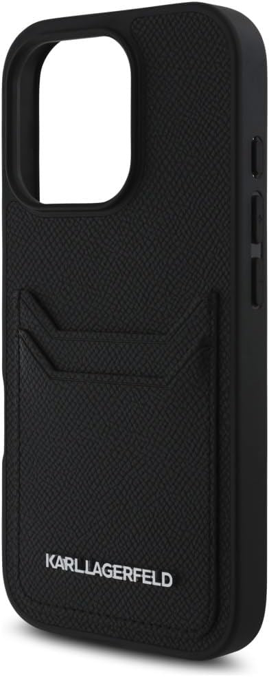 Karl Lagerfeld HC Grained PU Cardslot Metal Elong Case for iPhone 16 Pro Max 6.9" Black - KLHCP16XPKHPORPK
