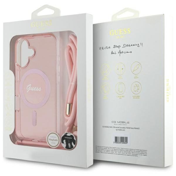 Guess Crossbody Cord Script Case with MagSafe iPhone 16 6.1" Pink - GUHMP16SHCTSGNSP