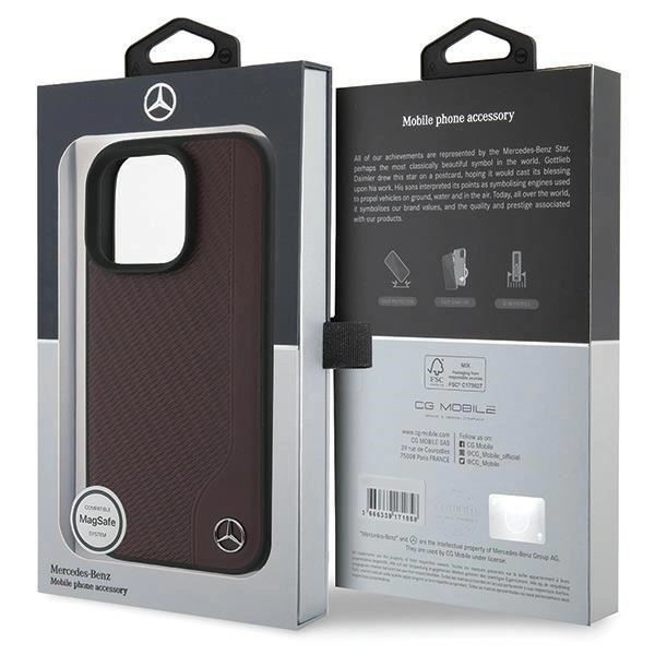Mercedes MB Wood Imitation Leather Case with MagSafe for iPhone 16 Pro 6.3" Red - MEHMP16L23RBGVR