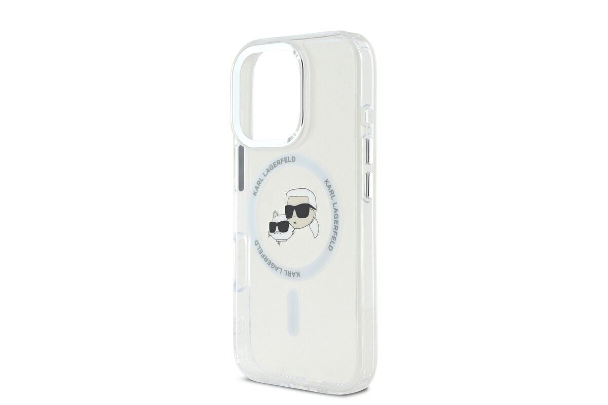 Karl Lagerfeld IML Karl & Choupette Head Metal Frame Case with MagSafe for iPhone 16 Pro Max 6.9" Clear - KLHMP16XHLSKCH
