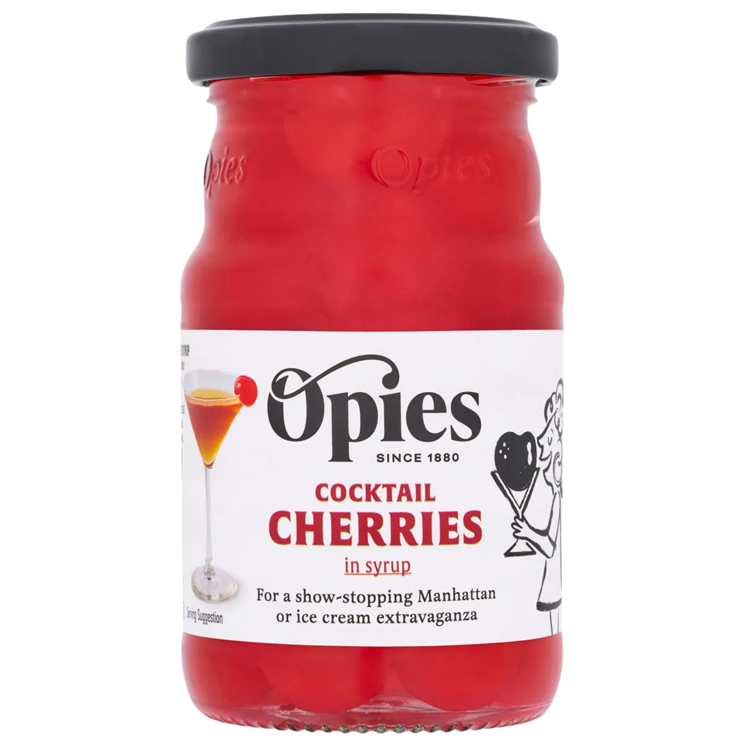 Opies Red Cocktail Cherries Garnish for Drinks, Ice Cream & Baking - 225g