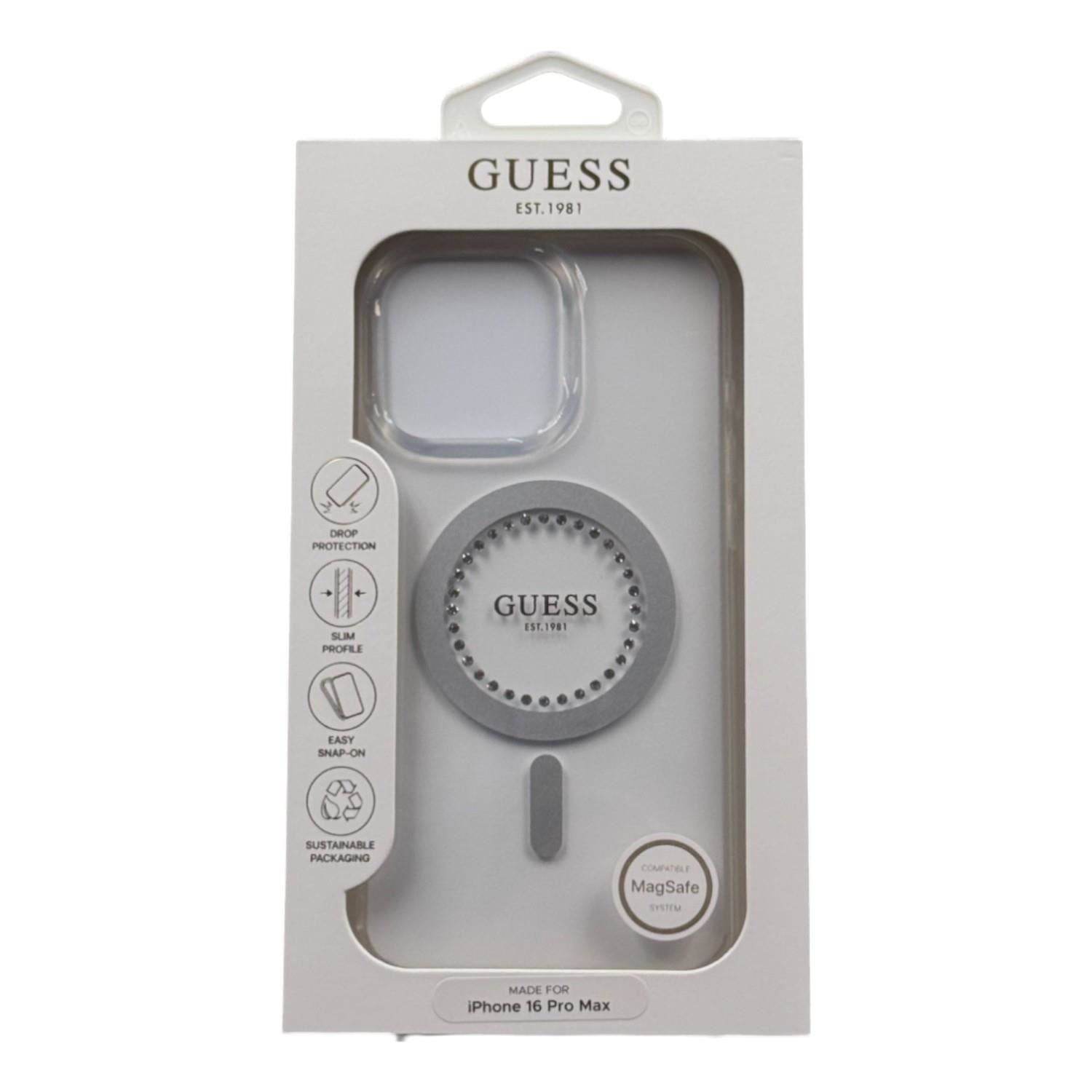 Guess IML Rhinestones Case with MagSafe for iPhone 16 Pro Max 6.9" Clear