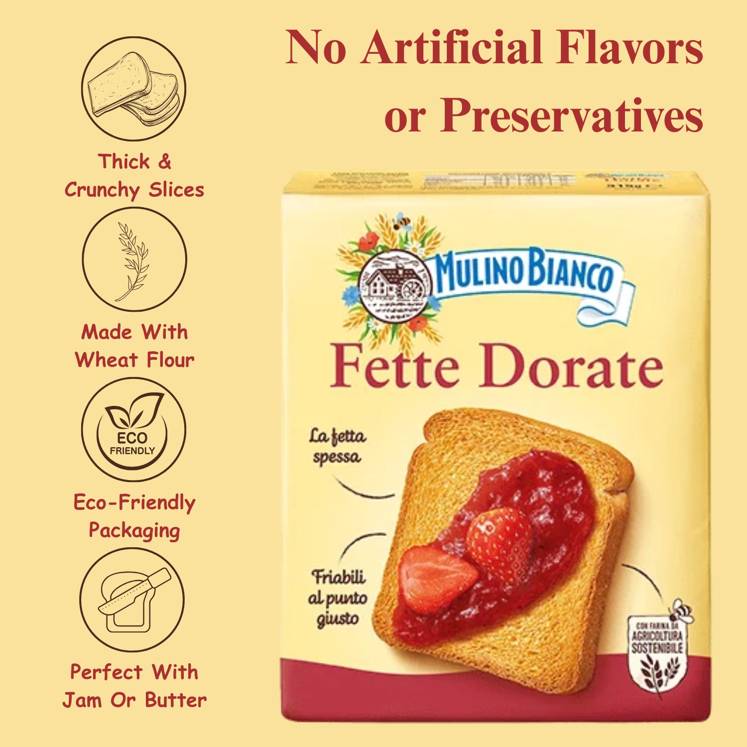 Mulino Bianco Armonie Fette Biscottate Dorate, Classic Golden Rusks - 315g
