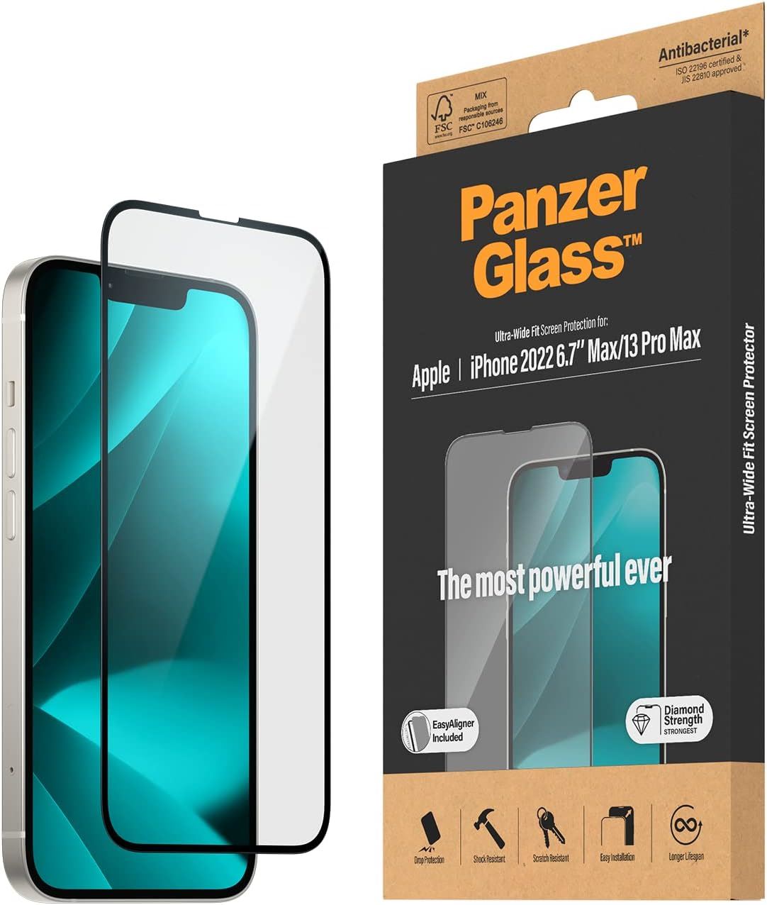 Panzer Glass Ultra Wide Fit Most Powerful Screen Protection for iphone 13 Pro Max/14 Pro Max 6.7" - 2785