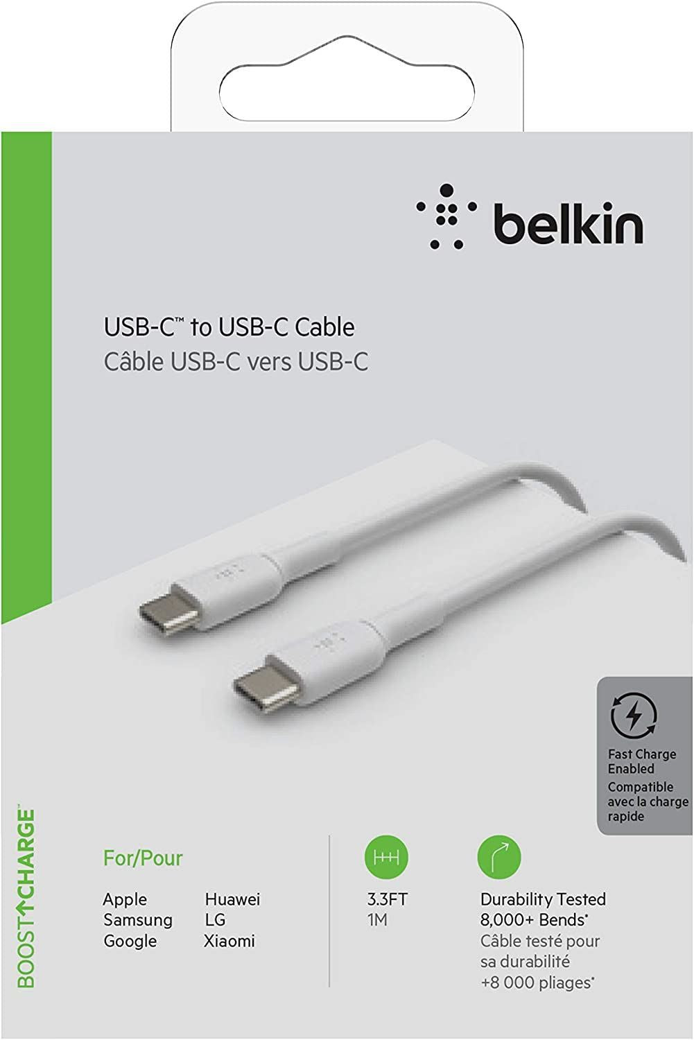 Official Belkin 1 Meter USB C to USB C Cable White - CAB003bt1MWH