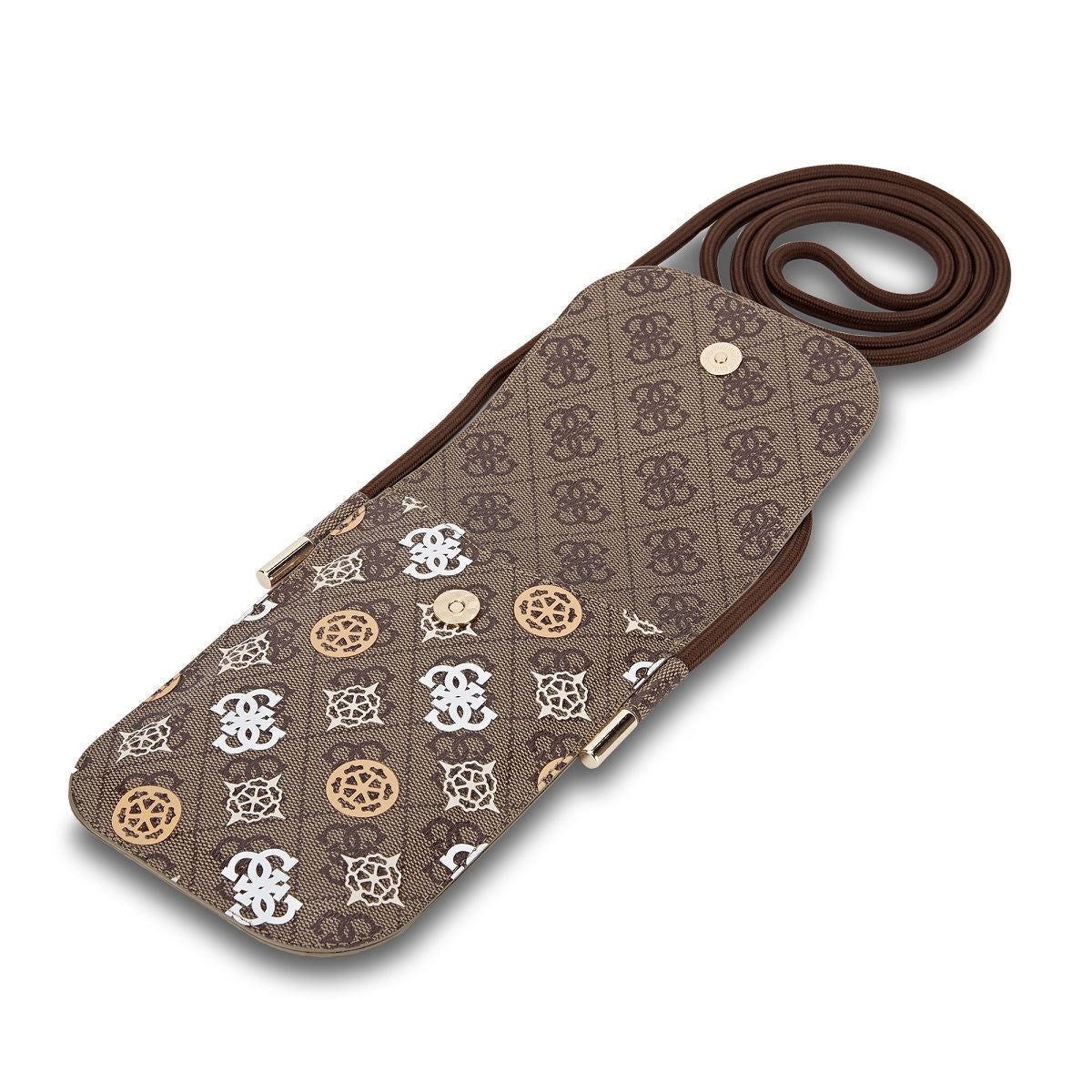Guess PU 4G Peony Multicolour Universal Phone Pouch with Strap and Card Slot Brown - GUOWBP4PEWPW