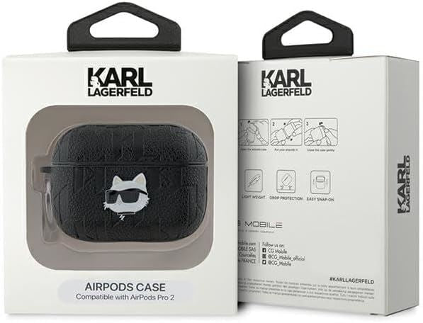 Karl Lagerfeld Monogram Choupette Head Case for AirPods Pro 2 Black - KLAP2PGCHPK