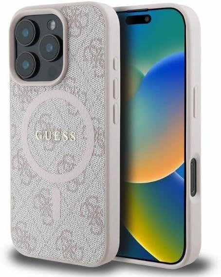 Guess Leather 4G Ring Classic Logo Hardcase with MagSafe for iphone 16 Pro Max 6.9 Pink- GUHMP16XG4GFRP"