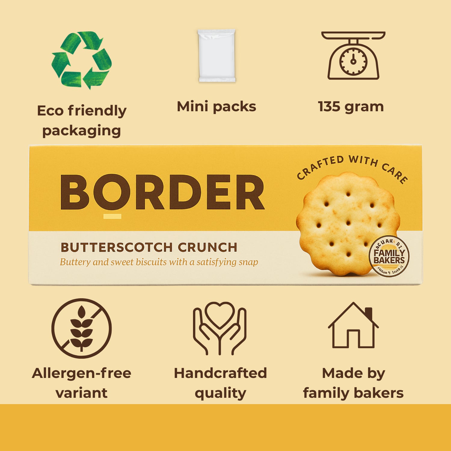Border Butterscotch Flavour Crunch Biscuits Sweet Buttery Snap - 135g