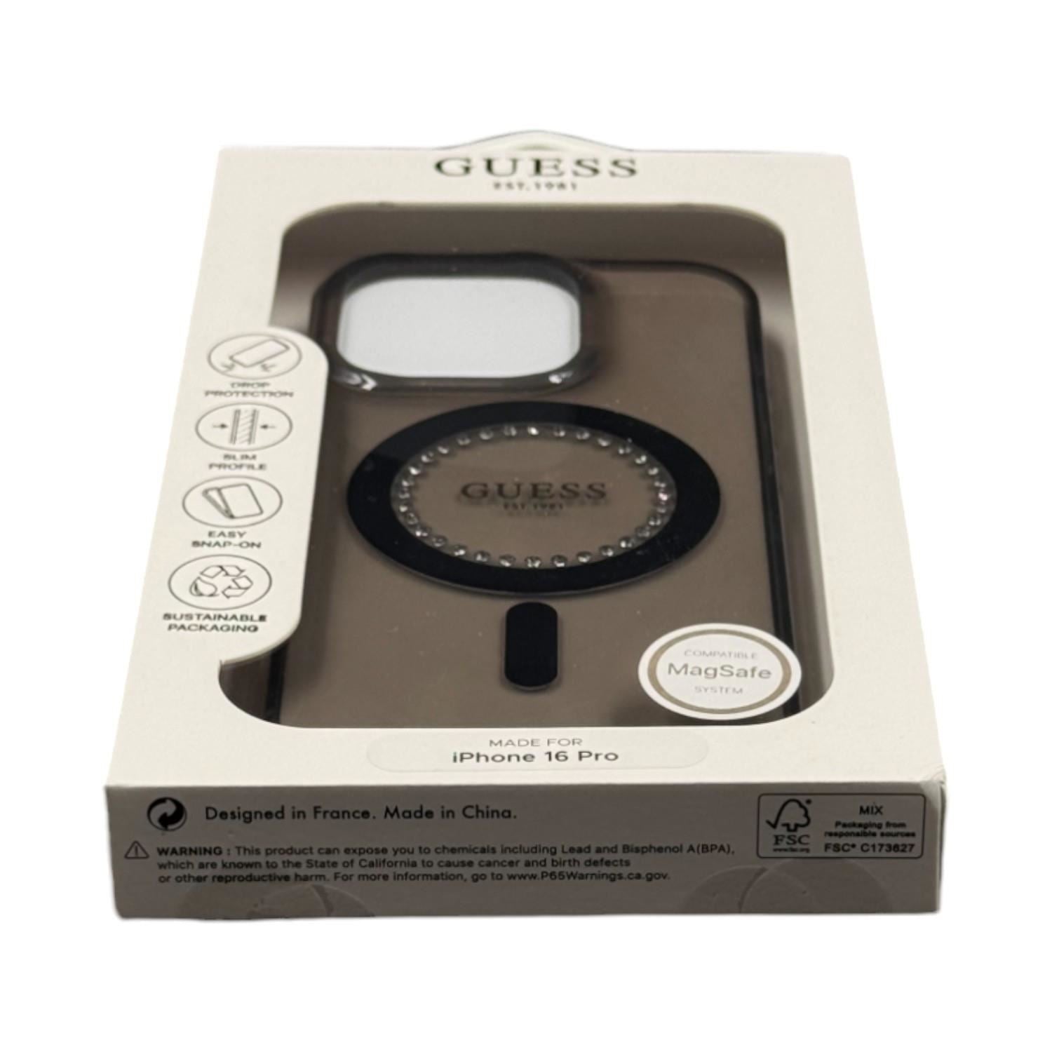 Guess IML Rhinestones Case with MagSafe for iPhone 16 Pro 6.3" Black