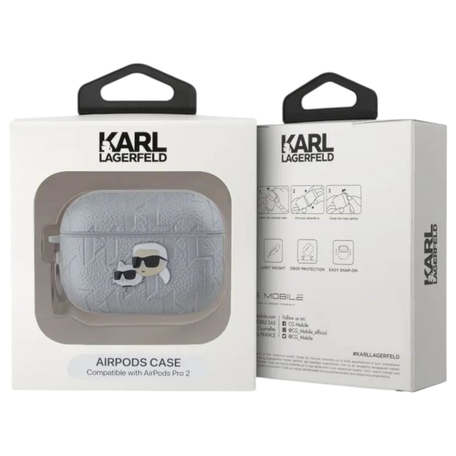 Karl Lagerfeld PU Embossed Karl and Choupette Head Case for AirPods Pro 2 Silver -  KLAP2PGKCPS