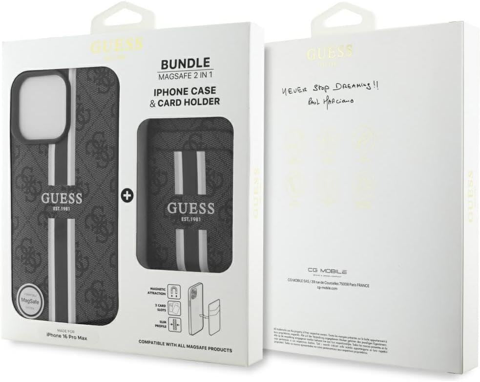 Guess 4G Stripes Case with MagSafe Wallet for iPhone 16 Pro Max 6.9" Black - GUBPHCP16XP4RPSK