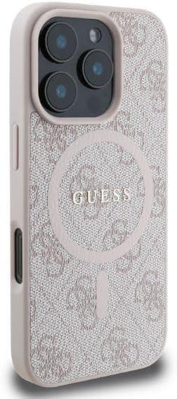 Guess Leather 4G Ring Classic Logo Hardcase with MagSafe for iphone 16 Pro Max 6.9 Pink- GUHMP16XG4GFRP"