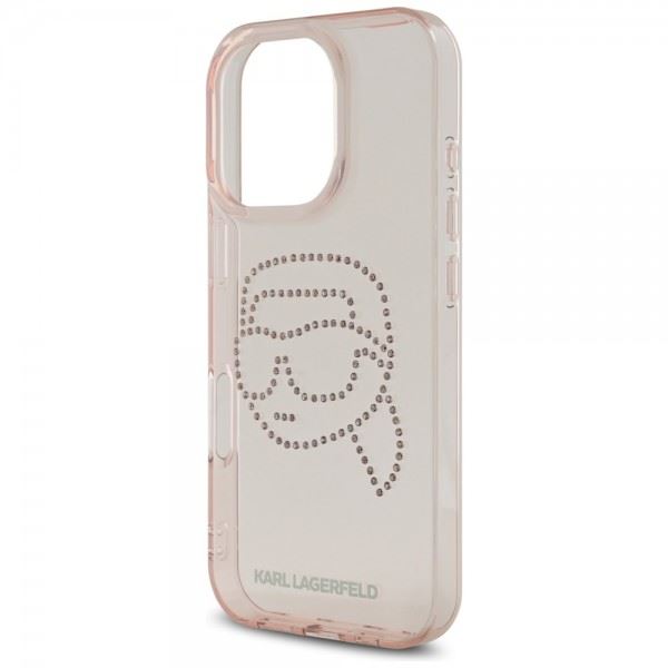 Karl Lagerfeld IML Rhinestones Karl Head Case for iPhone 16 Pro 6.3" Pink- KLHCP16LHKHDCELP