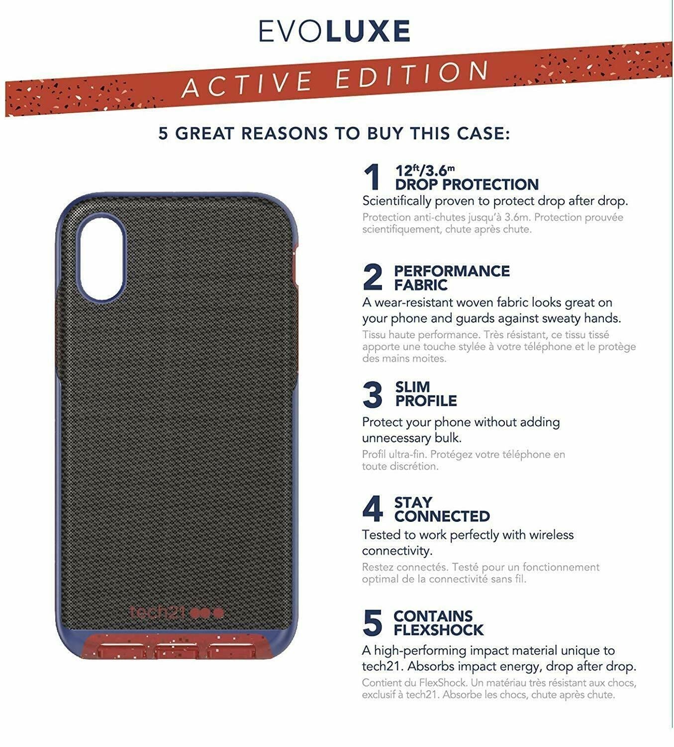 tech21 Enterprises Protective Apple iPhone XS Max Case Slim Back Cover - Evo Luxe Active Edition - Black