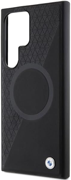 BMW Signature Leather Half Textured and Circle with MagSafe Hard Case for Samsung Galaxy S24 Ultra 6.8" Black - BMHMS24L23RTPK