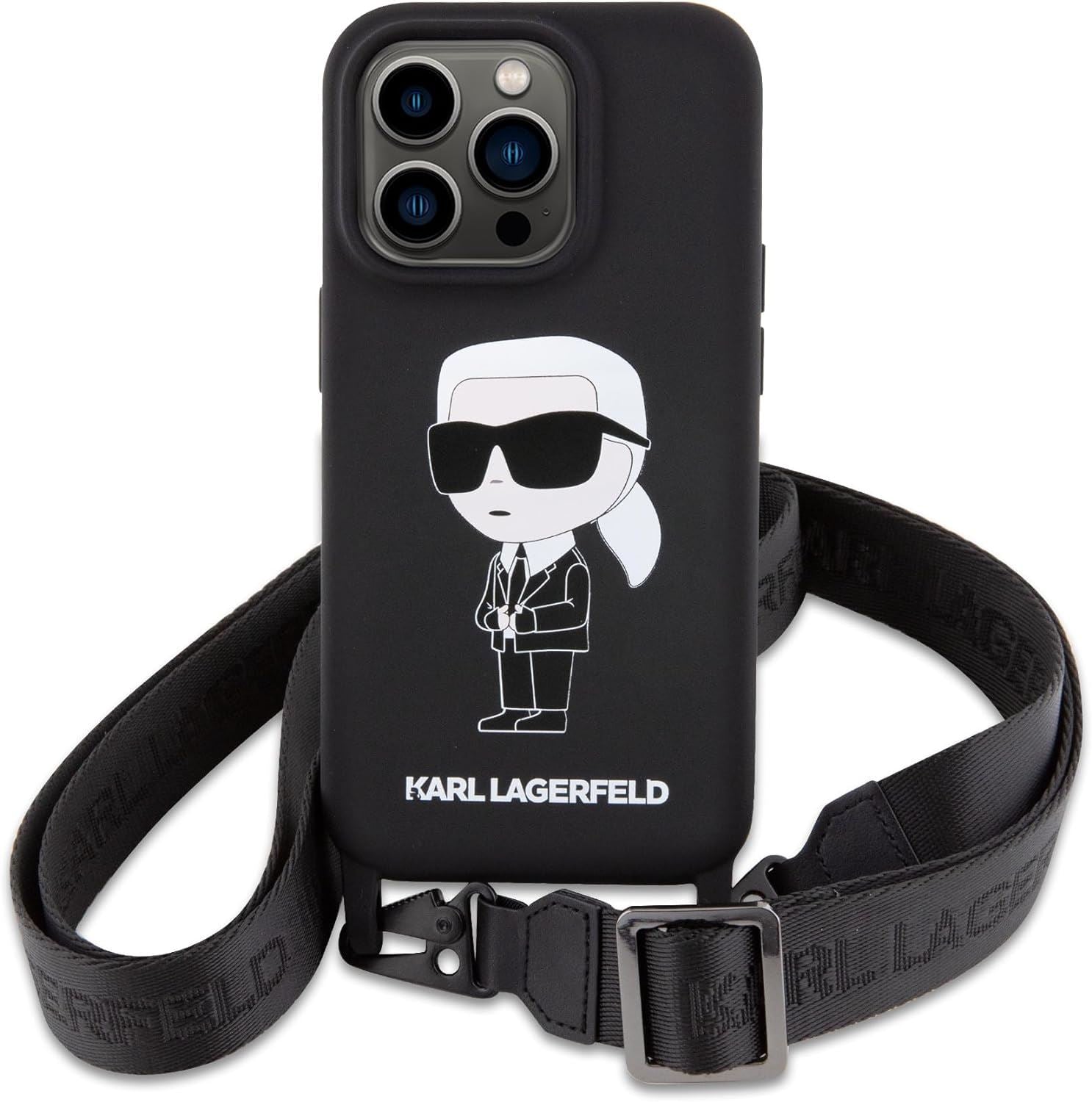 Karl Lagerfeld Ikonik Crossbody Silicone Case for iphone 15 Pro Max 6.7" Black - KLHCP15XSCBSKNK
