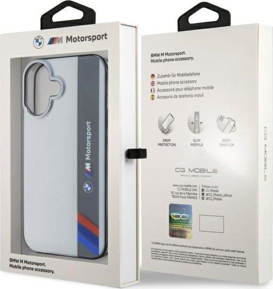 BMW Motosport IML Vertical Stripe Case for iPhone 16 6.1" Grey - BMHCP16S23HTFEG