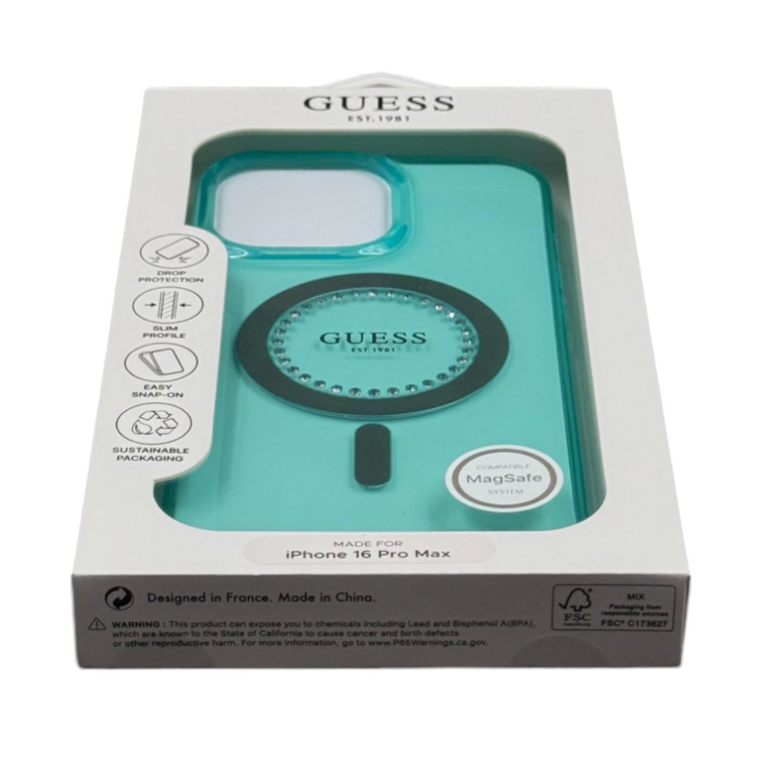 Guess IML Rhinestones Case with MagSafe for iPhone 16 Pro Max 6.9" Green