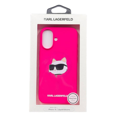 Karl Lagerfeld Silicone Choupette Head Print Case with MagSafe for iPhone 16 6.1" Fuchsia - KLHMP16SSCHPPLF