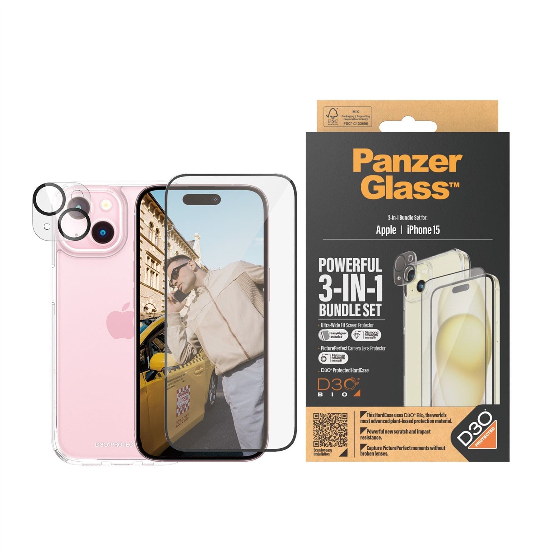 Panzer Glass Powerful 3 in 1 Bundle Pack for iPhone 15 6.1" - B1172�