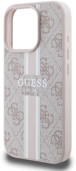 Guess Leather 4G Printed Stripes Hardcase with MagSafe for iphone 16 Pro Max 6.9 Pink - GUHMP16XP4RPSP"