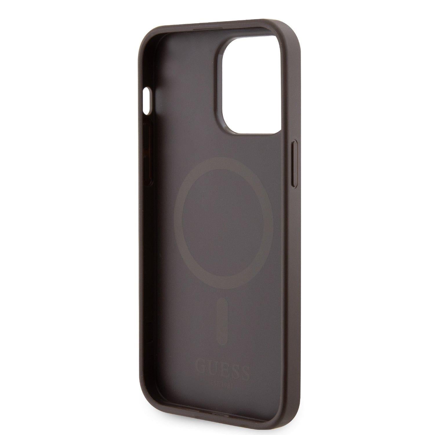 Guess Leather 4G Printed Stripes Hardcase with MagSafe for iphone 16 Pro Max 6.9 Brown - GUHMP16XP4RPSW"