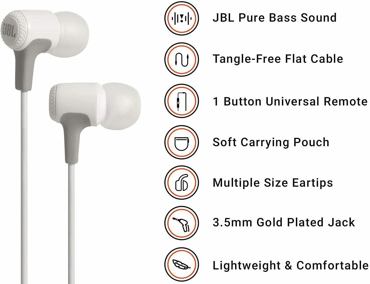 JBL Harman E15 White In Ear Headphone Headset with Mic JBLE15WHT