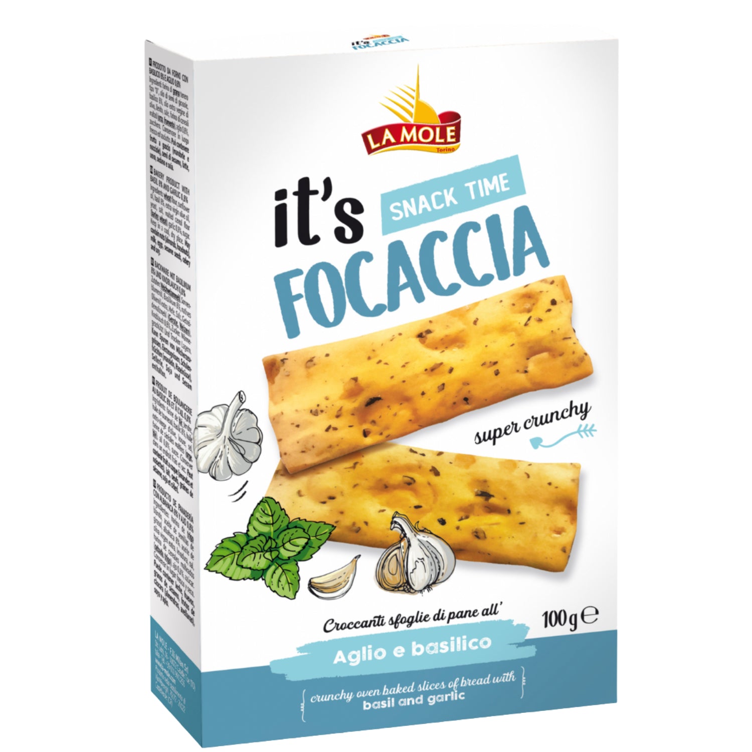 La Mole Focaccia Bread Crisps Basil & Garlic Crunchy Snack Oven Baked - 100g