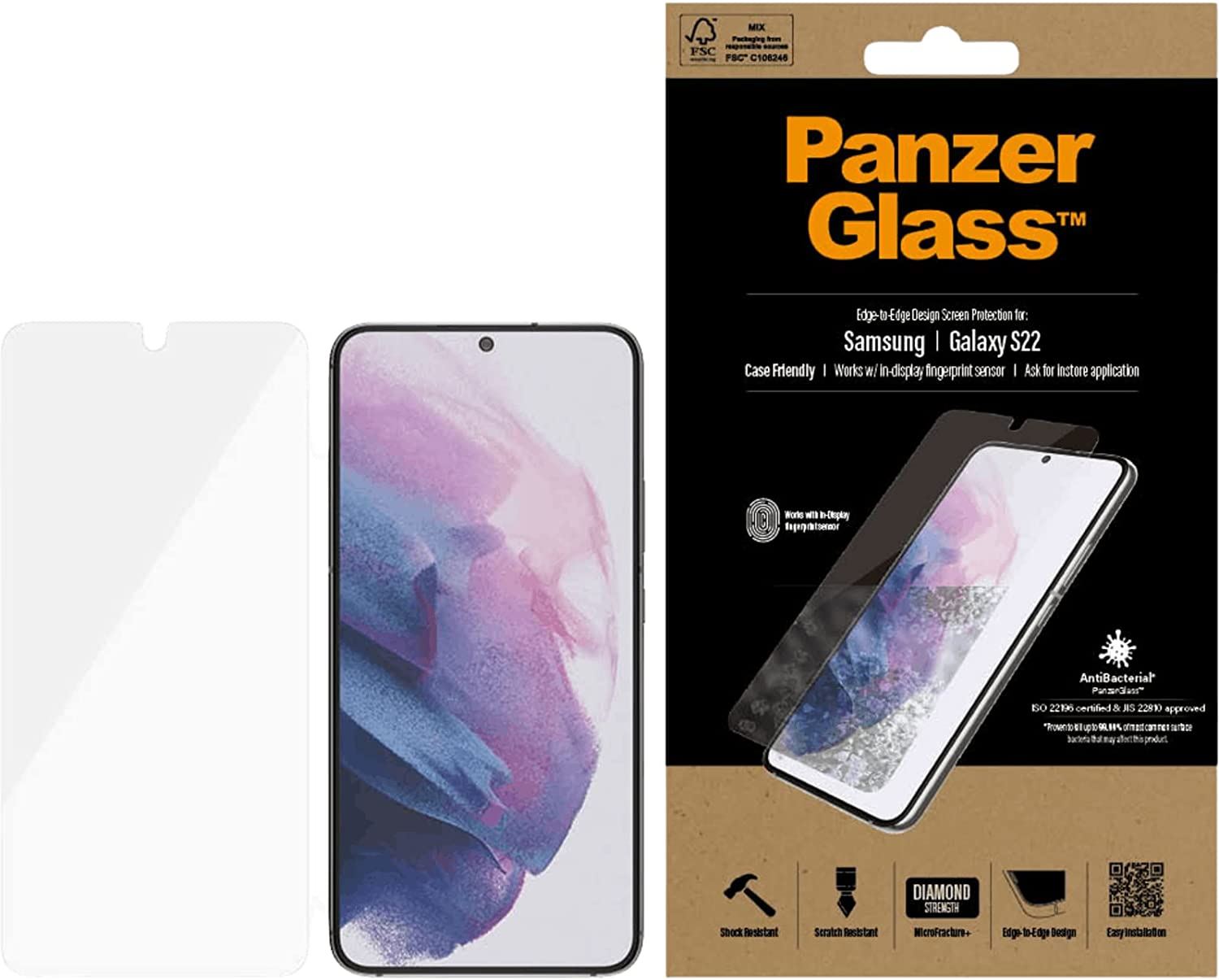 Official Panzer Glass Screen Protector for Samsung Galaxy S22 Black - 7293