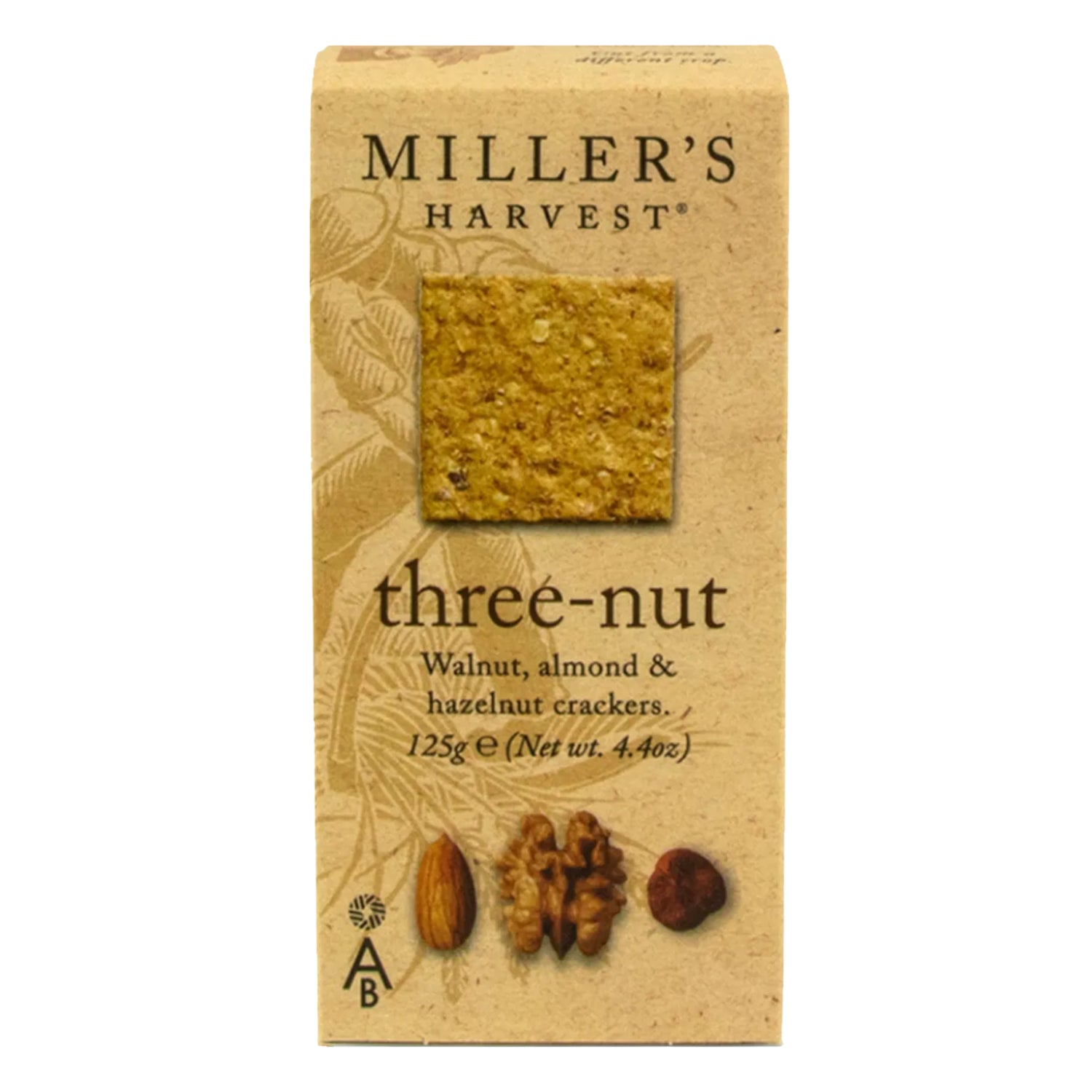Millers Harvest Three-Nut Crackers Walnut, Almond & Hazelnut Crackers 125g