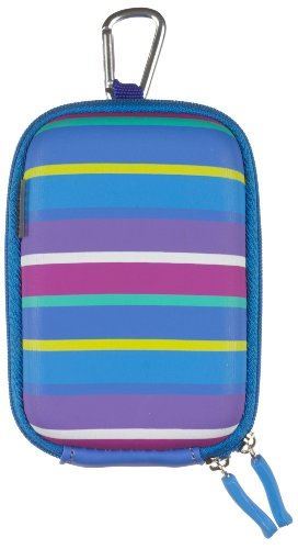 Trendz Zipped Hard Case Cover Bag with Belt Loop and Carabiner for Universal Compact Digital Cameras (Usable Size Approx.: H 110 x W 70 x D 28 mm) - Candy Striped