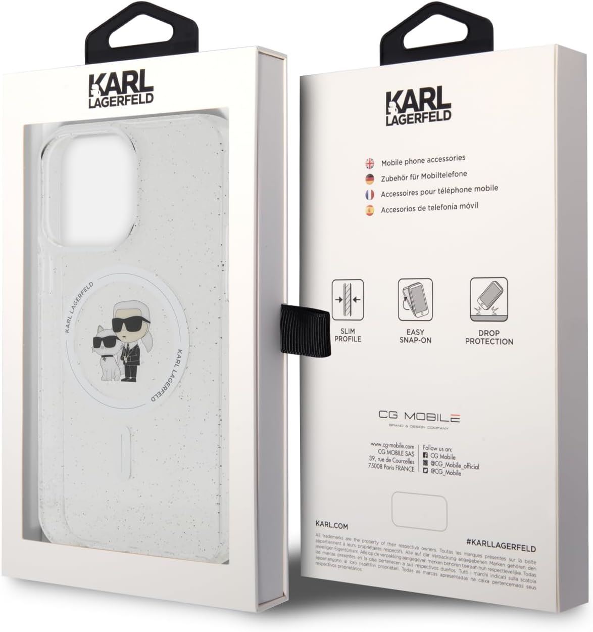 Karl Lagerfeld Glitter Karl & Choupette Hard Case with MagSafe for iphone 15 Pro Max 6.7" Clear - KLHMP15XHGKCNOT