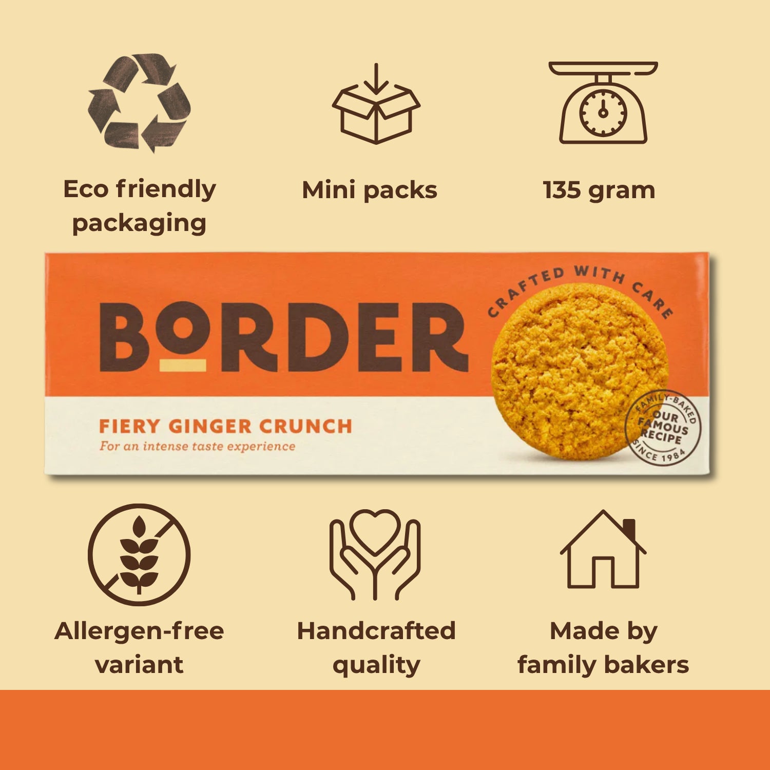 Border Biscuits Fiery Ginger Crunch Spicy Delightfully Biscuits - 135g