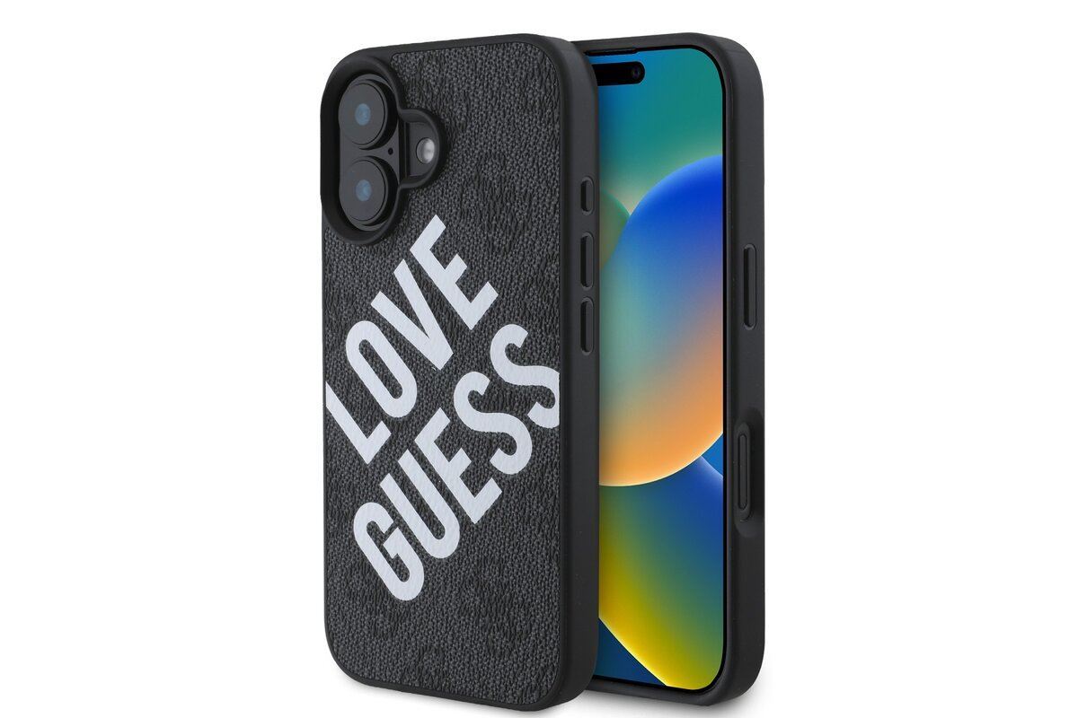 Guess 4G Big Love Logo Leather Case with MagSafe for iPhone 16 6.1" Black - GUHMP16SP4PLGWK