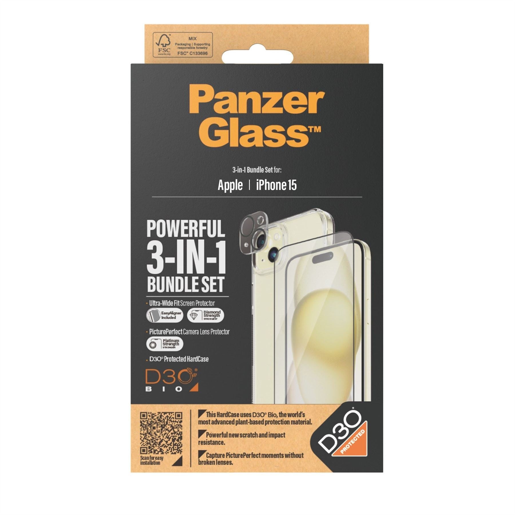 Panzer Glass Powerful 3 in 1 Bundle Pack for iPhone 15 6.1" - B1172�