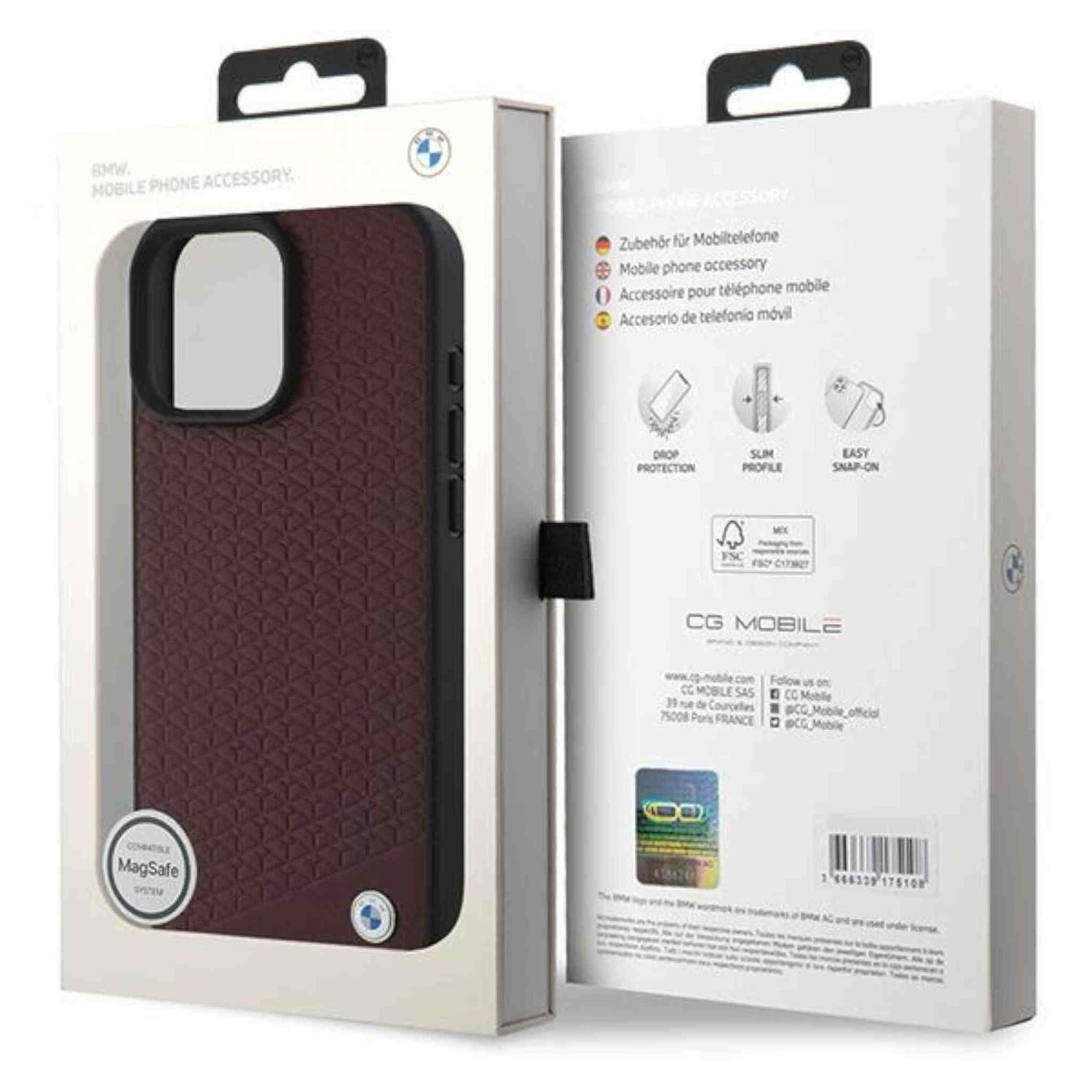 BMW Sign Leather Diamond Metal Logo Case with MagSafe for iPhone 16 Pro Max 6.9" Red - BMHMP16X23RDDR