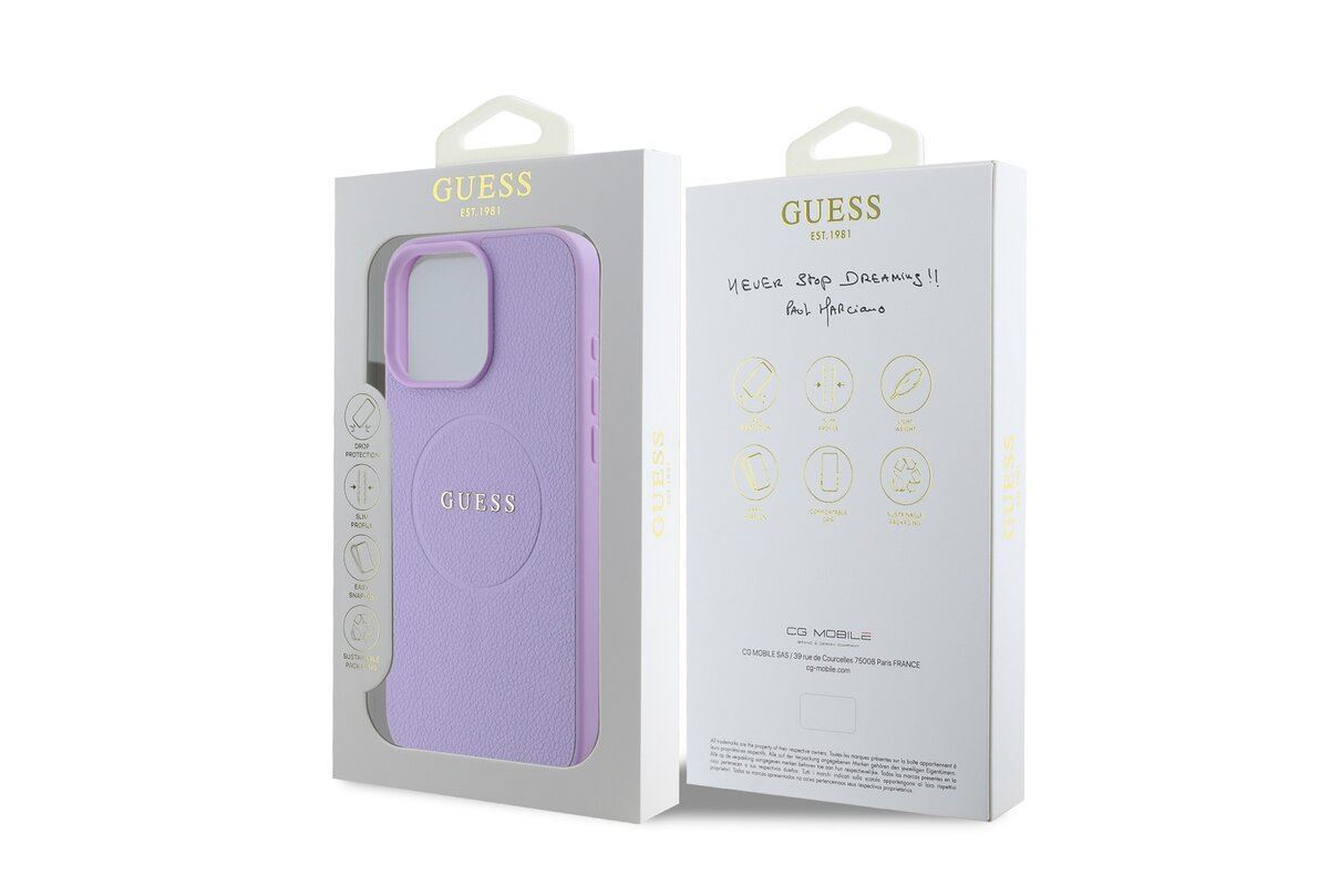 Guess PU Grained Classic Logo Case with MagSafe for iPhone 16 Pro 6.3" Purple - GUHMP16LPGHSMMU