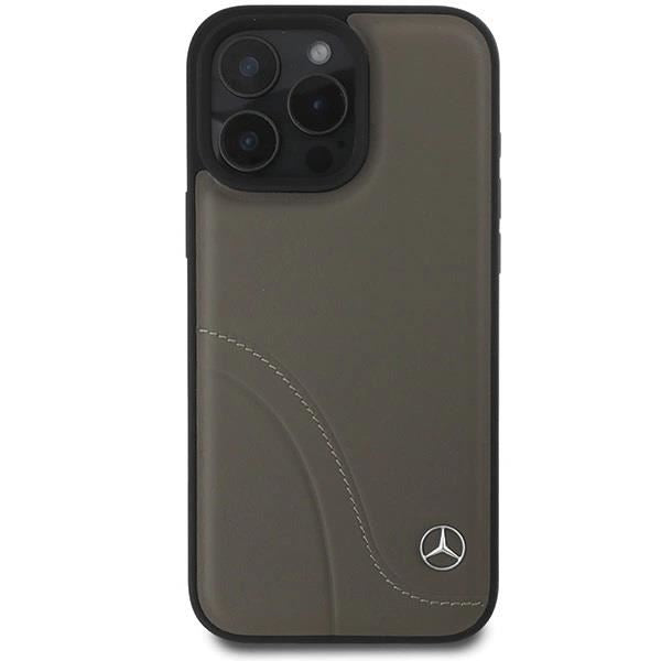 Mercedes MB Curved Stitches Leather Case for iPhone 16 Pro Max 6.9" Brown - MEHCP16X23RBCSB