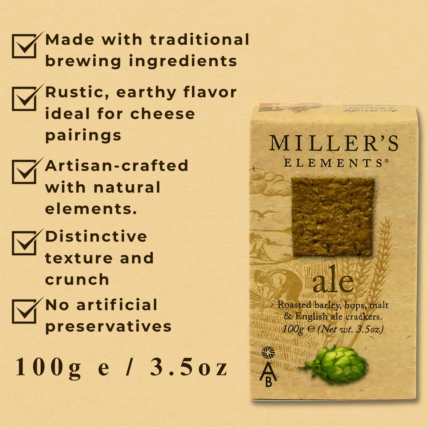 Millers Elements Crackers Ale Flavour Roasted Barley, Malt, Hops - 100g