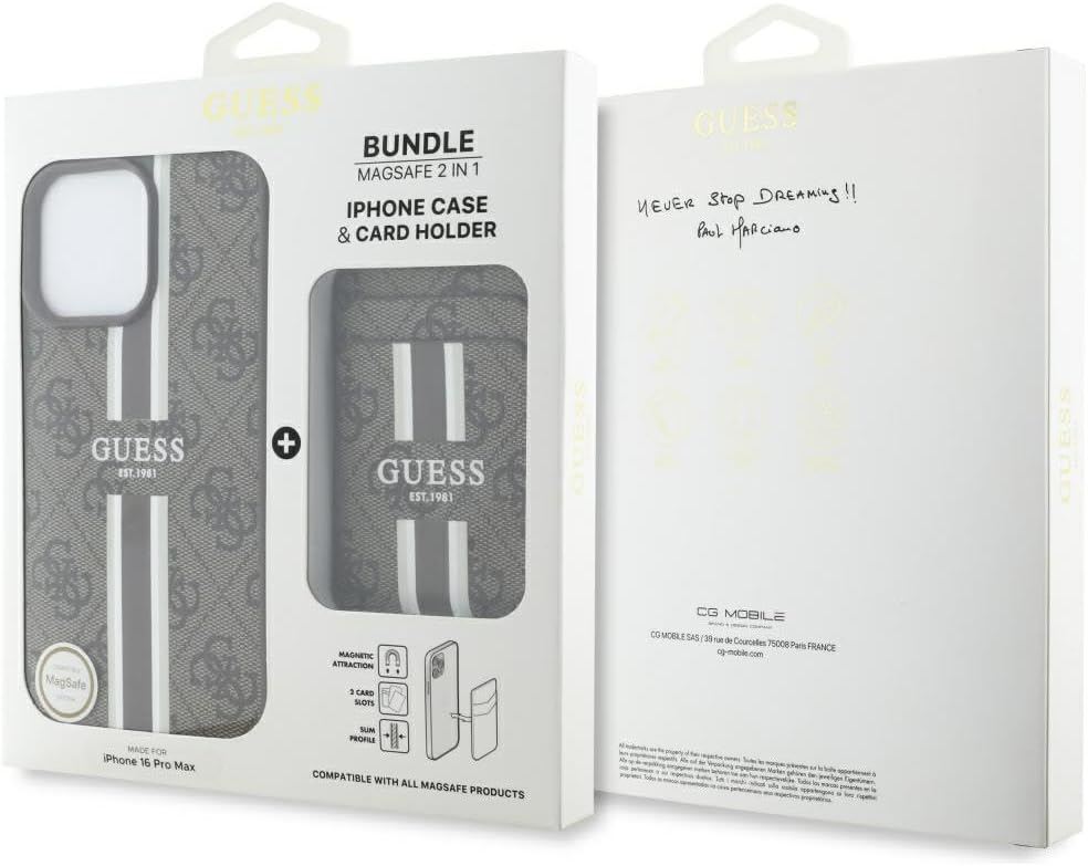 Guess 4G Stripes Case with MagSafe Wallet for iPhone 16 Pro Max 6.9" Brown - GUBPHCP16XP4RPSW