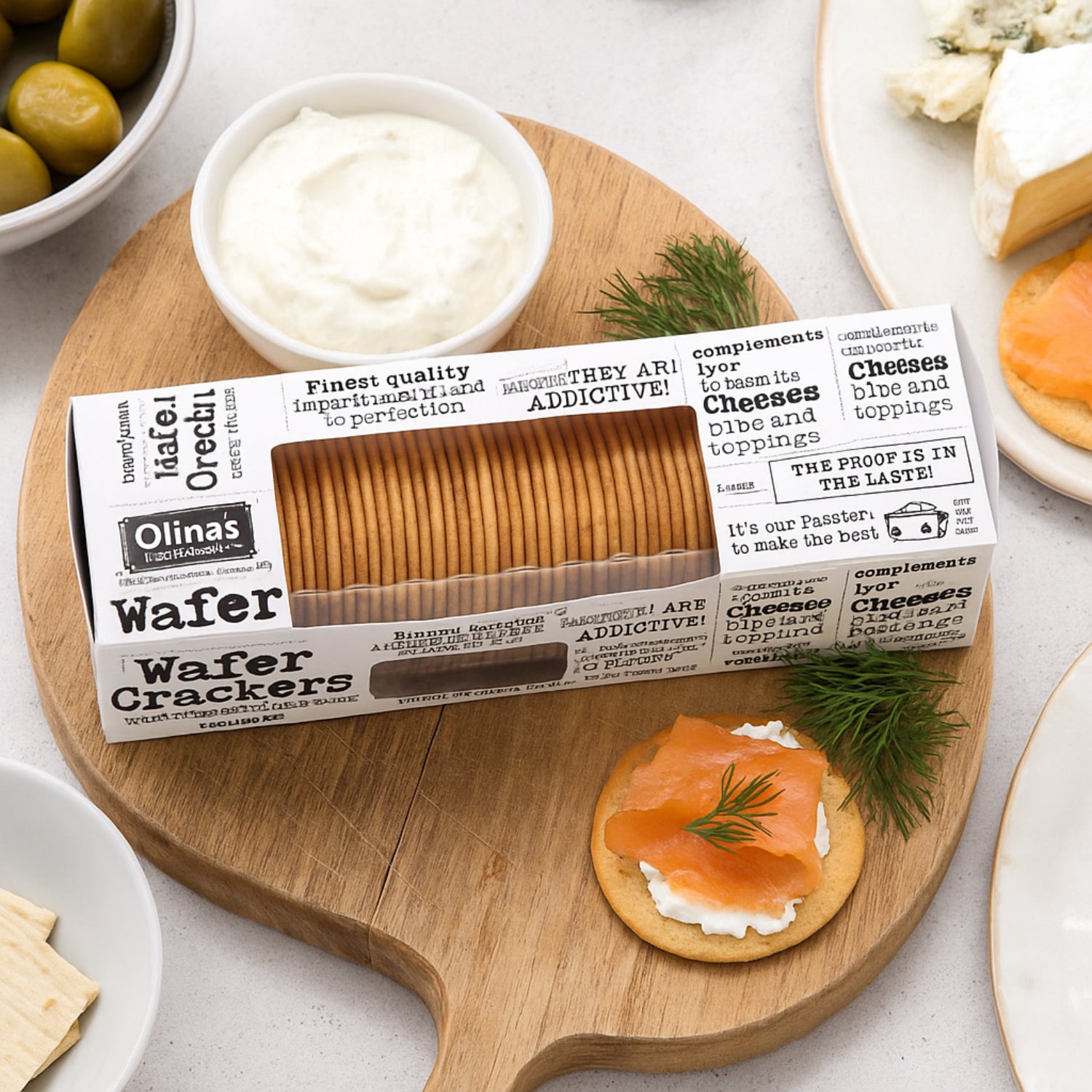 Olinas Bakehouse Natural Wafer Crackers Crispy Snack Ideal with Dips 100g