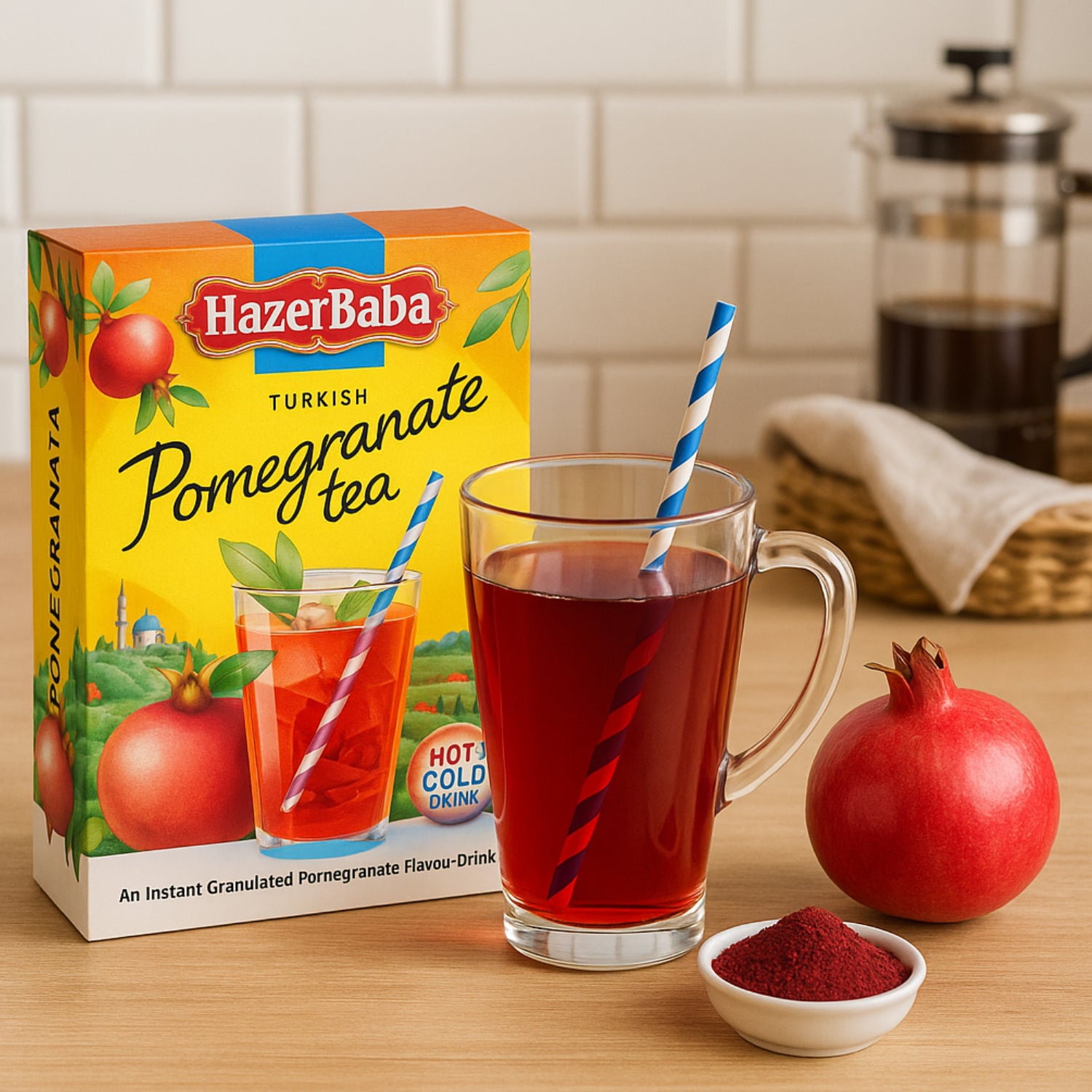 1 X HazerBaba Turkish Pomegranate Tea Instant Hot & Cold Fruit Drink - 250g